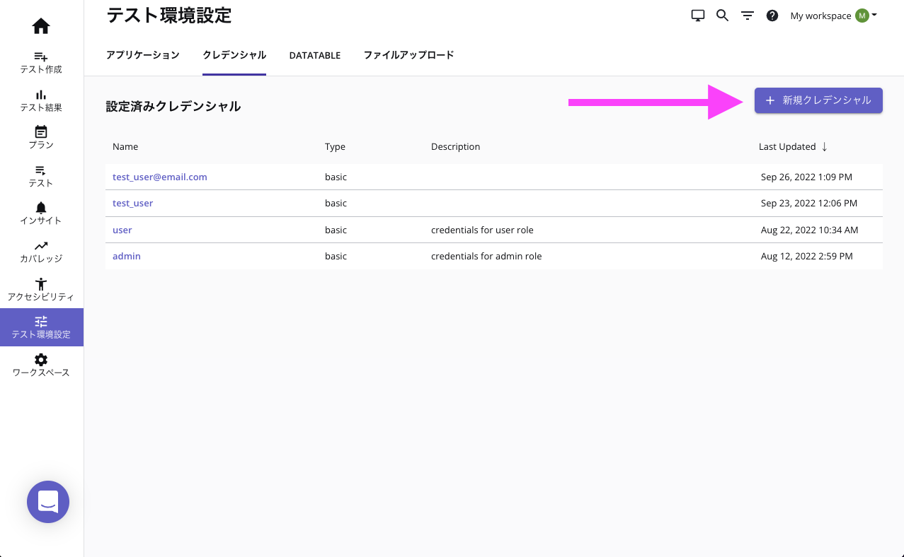 新しいクレデンシャルの追加