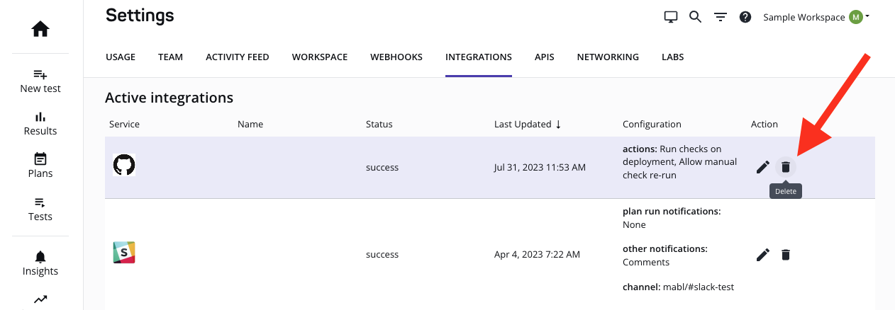 Deleting the integration