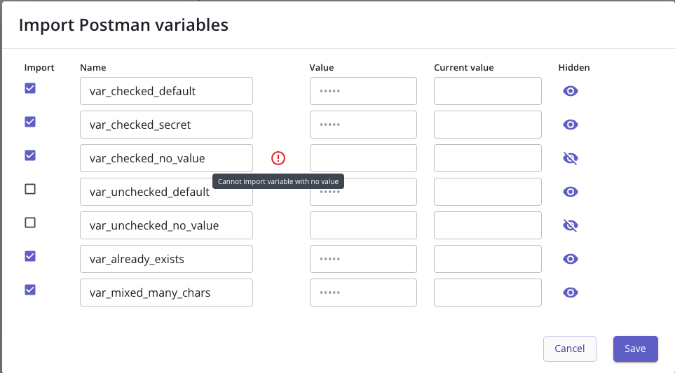 Importing Postman environment variables