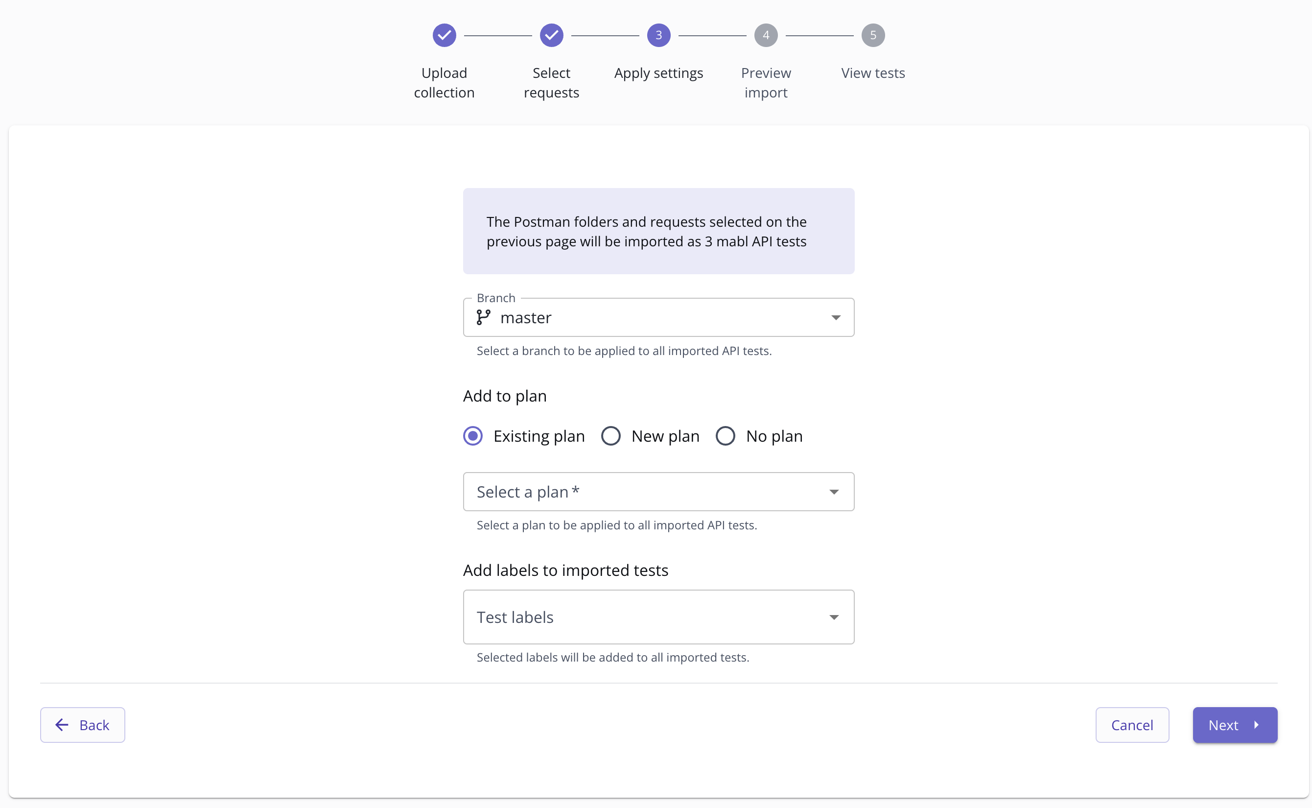 Applying mabl settings to imported tests