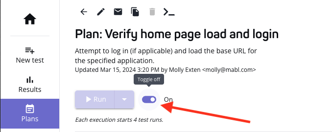 Arrow pointing to the plan toggle