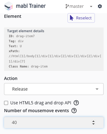 Updating the number of mousemove events for a release step