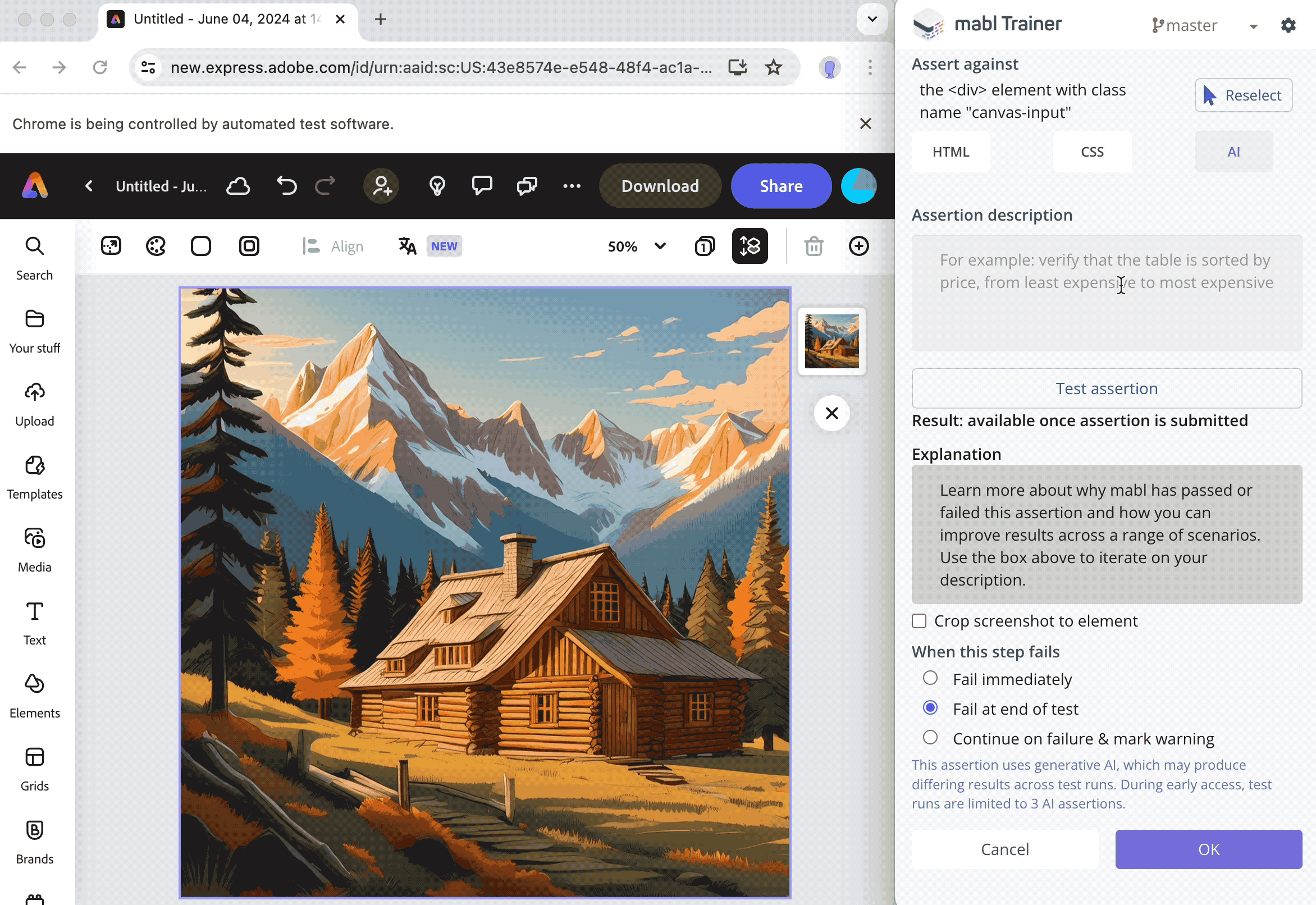 Example of image validation for an AI assertion