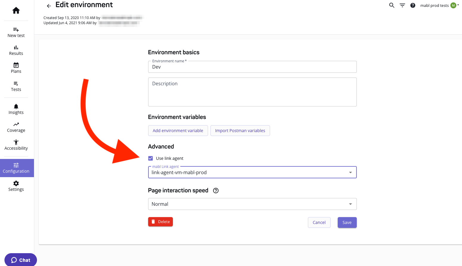 Configuring mabl Link for an environment