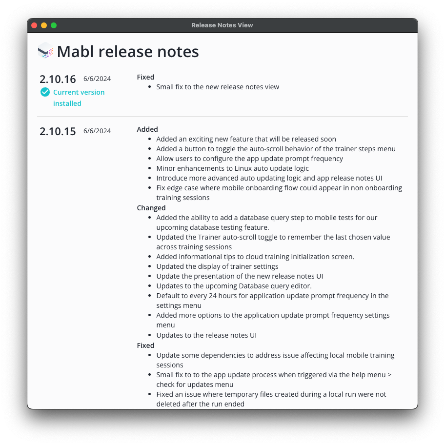 mabl Desktop App release notes