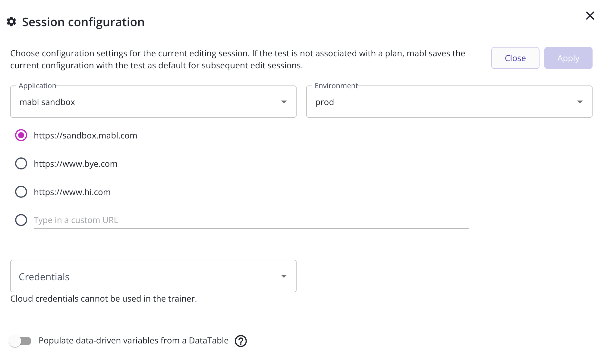Managing session configuration