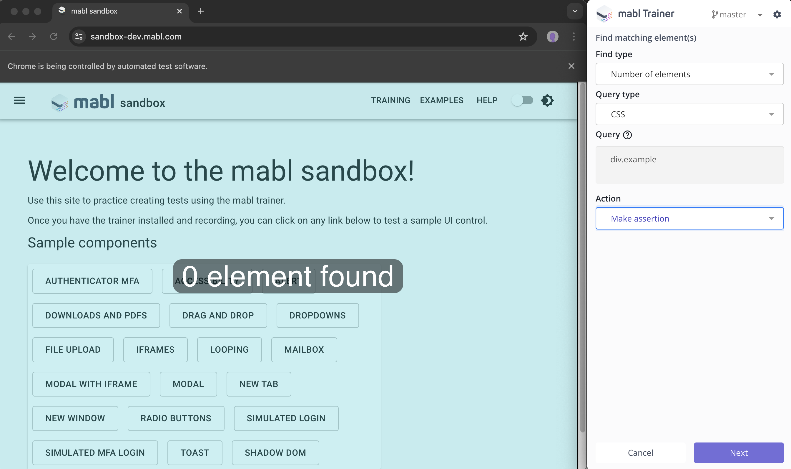 Asserting on the element count