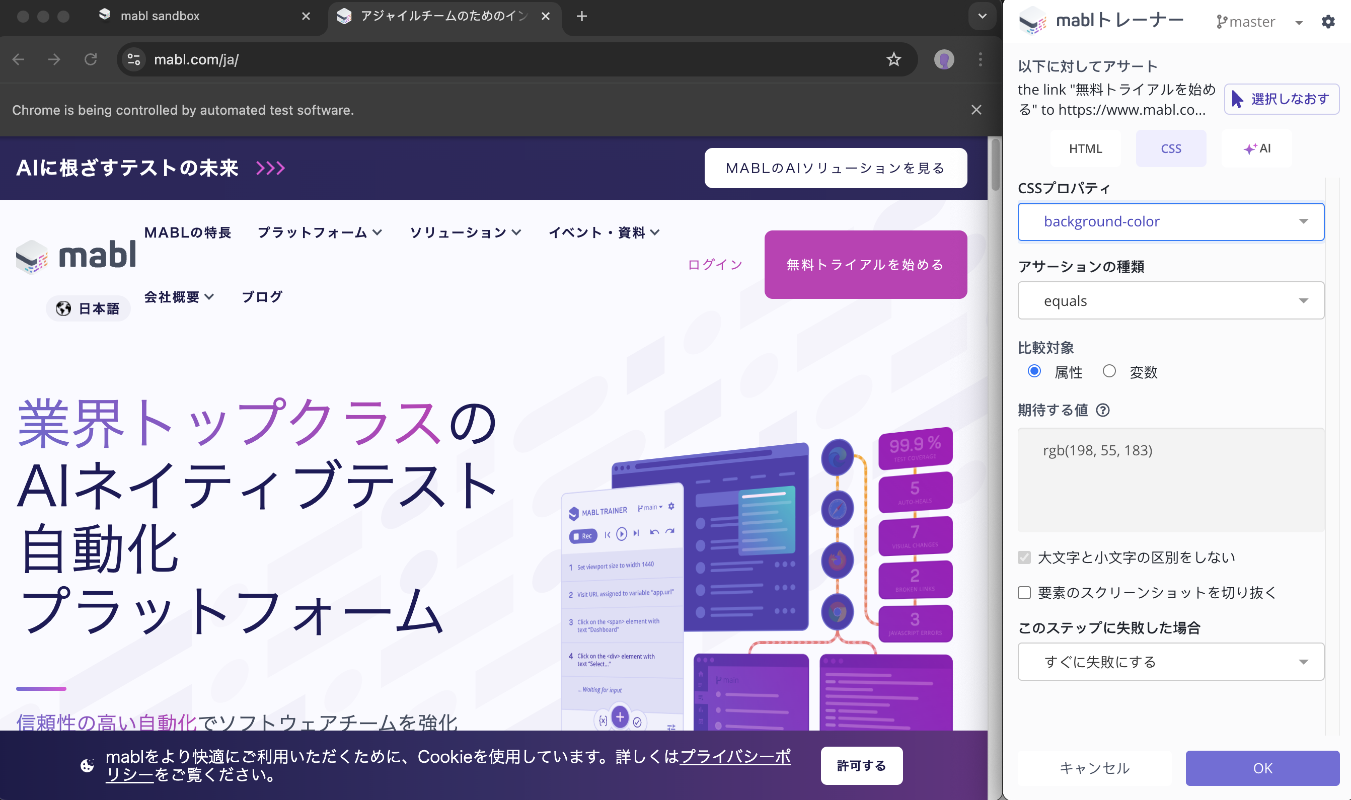TrainerでのCSSアサーションの作成