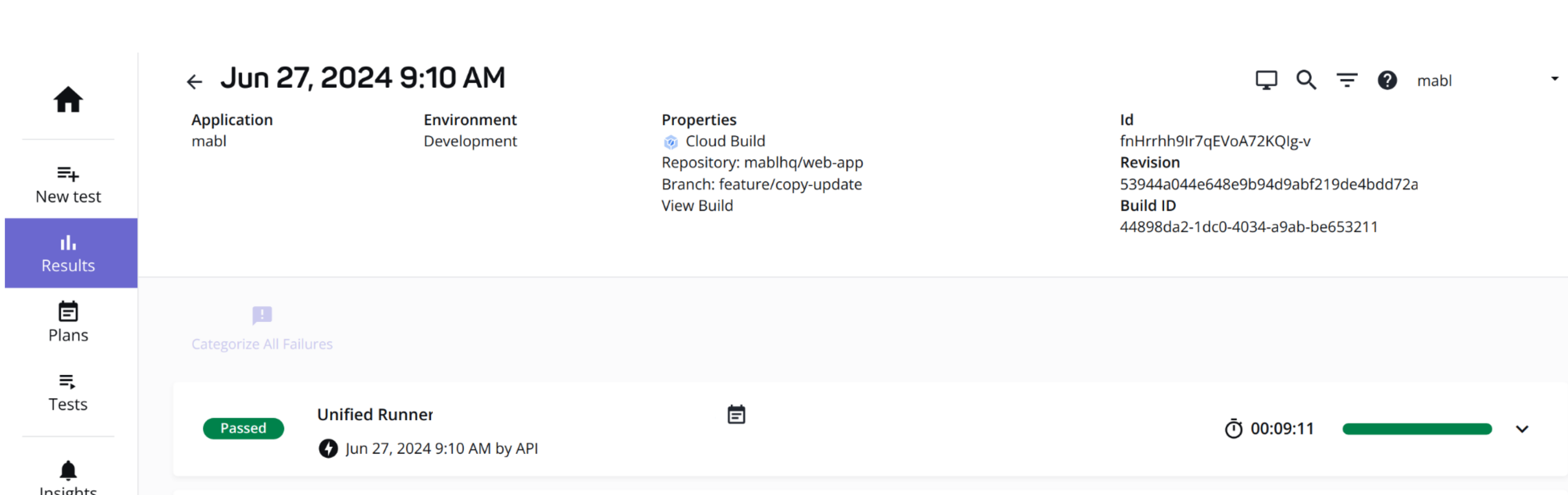 Google Cloud Buildによってトリガーされたデプロイメントの詳細ページ