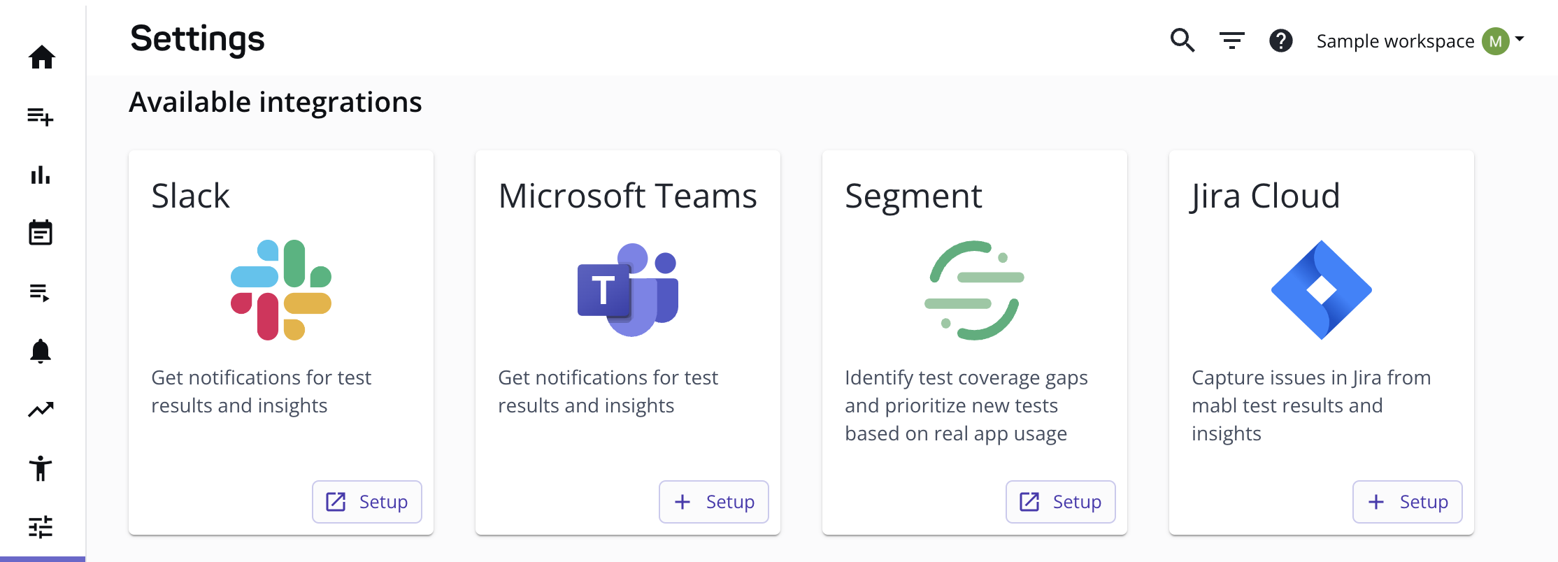 The integrations page