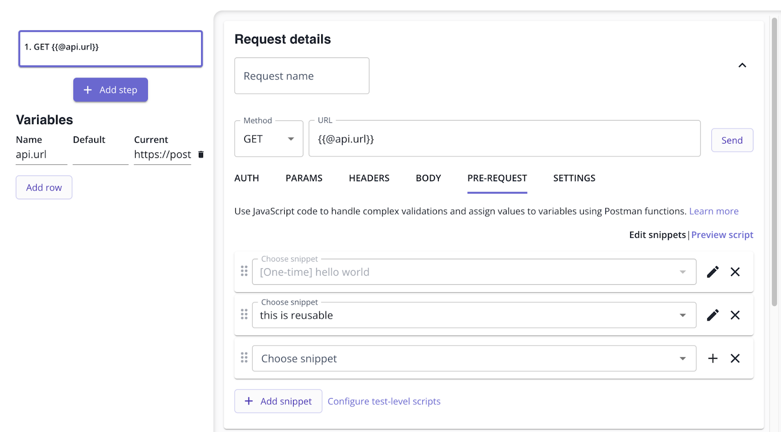 APIスニペットの追加と編集のための新しいUI