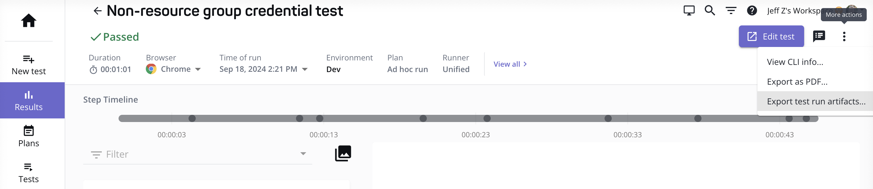 Exporting test run artifacts in the app