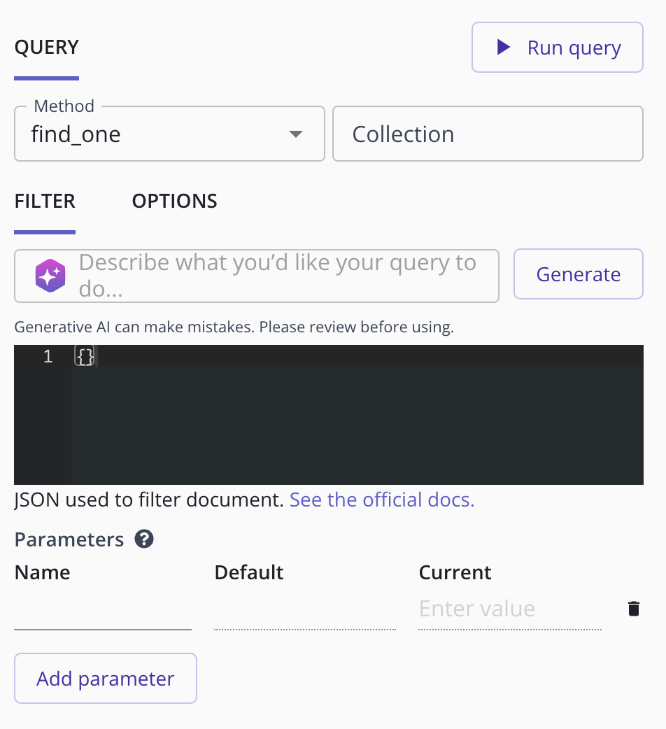 An image showing the creation of a MongoDB query in mabl