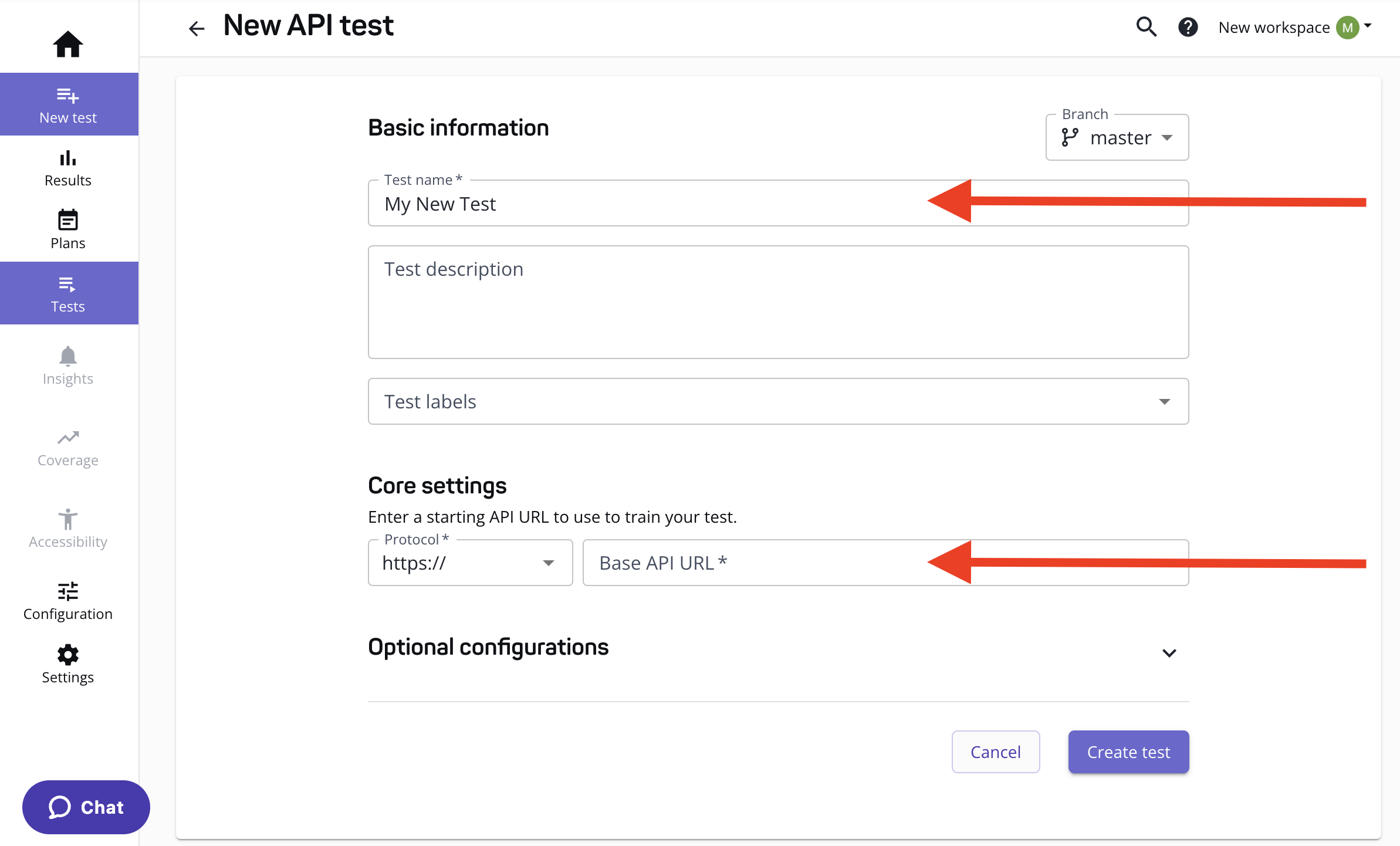 Creating an API test