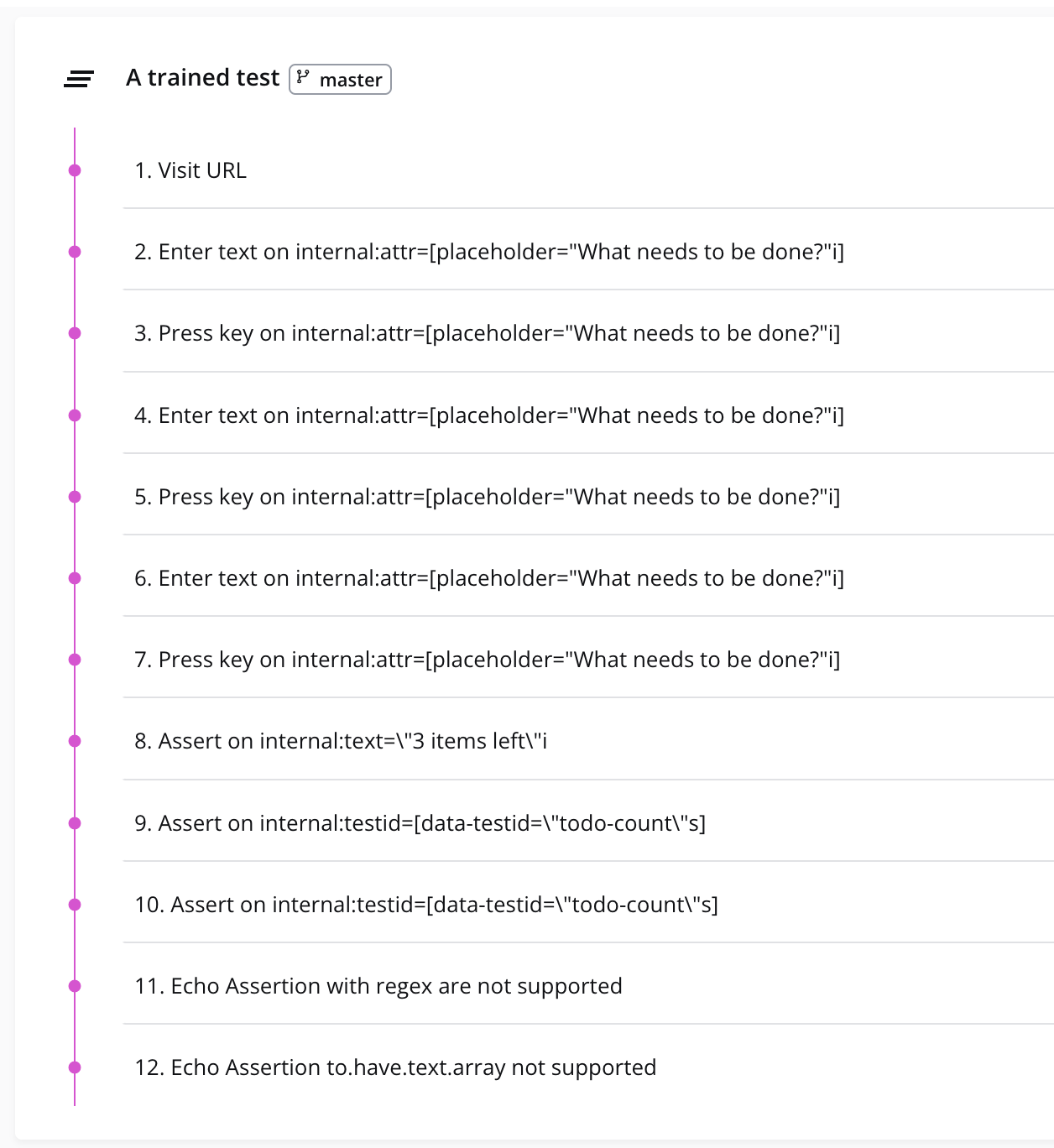 A migrated test with unsupported steps converted into echo steps