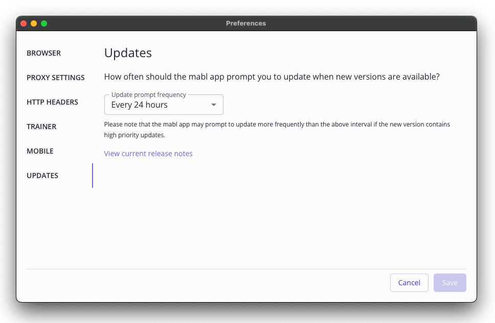 Update settings in the mabl Desktop App