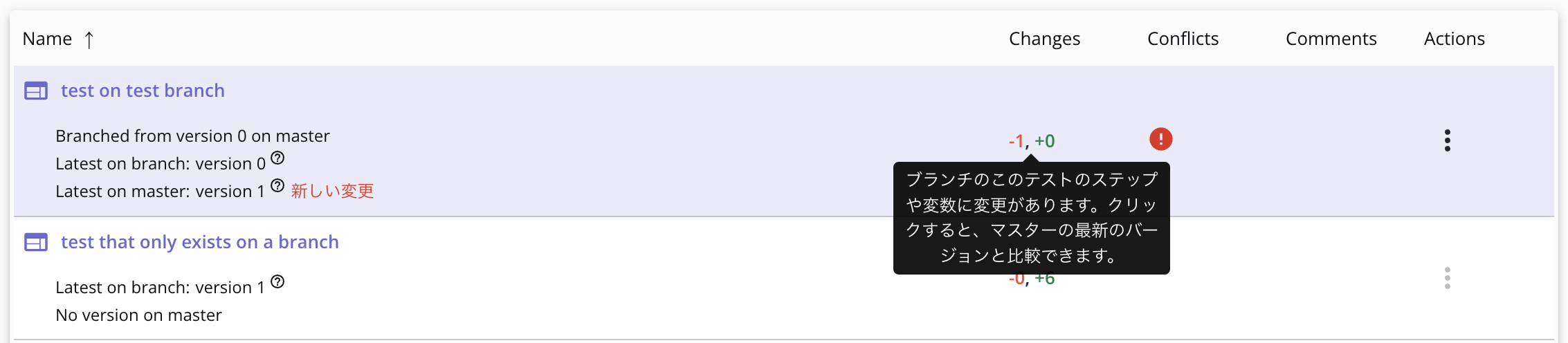 Changes(変更数)をクリックして比較ビューを表示