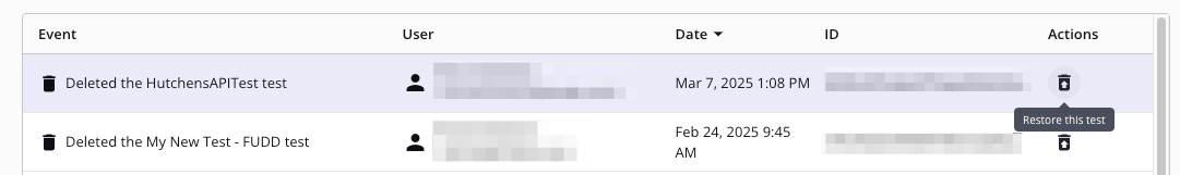 Recovering a deleted test