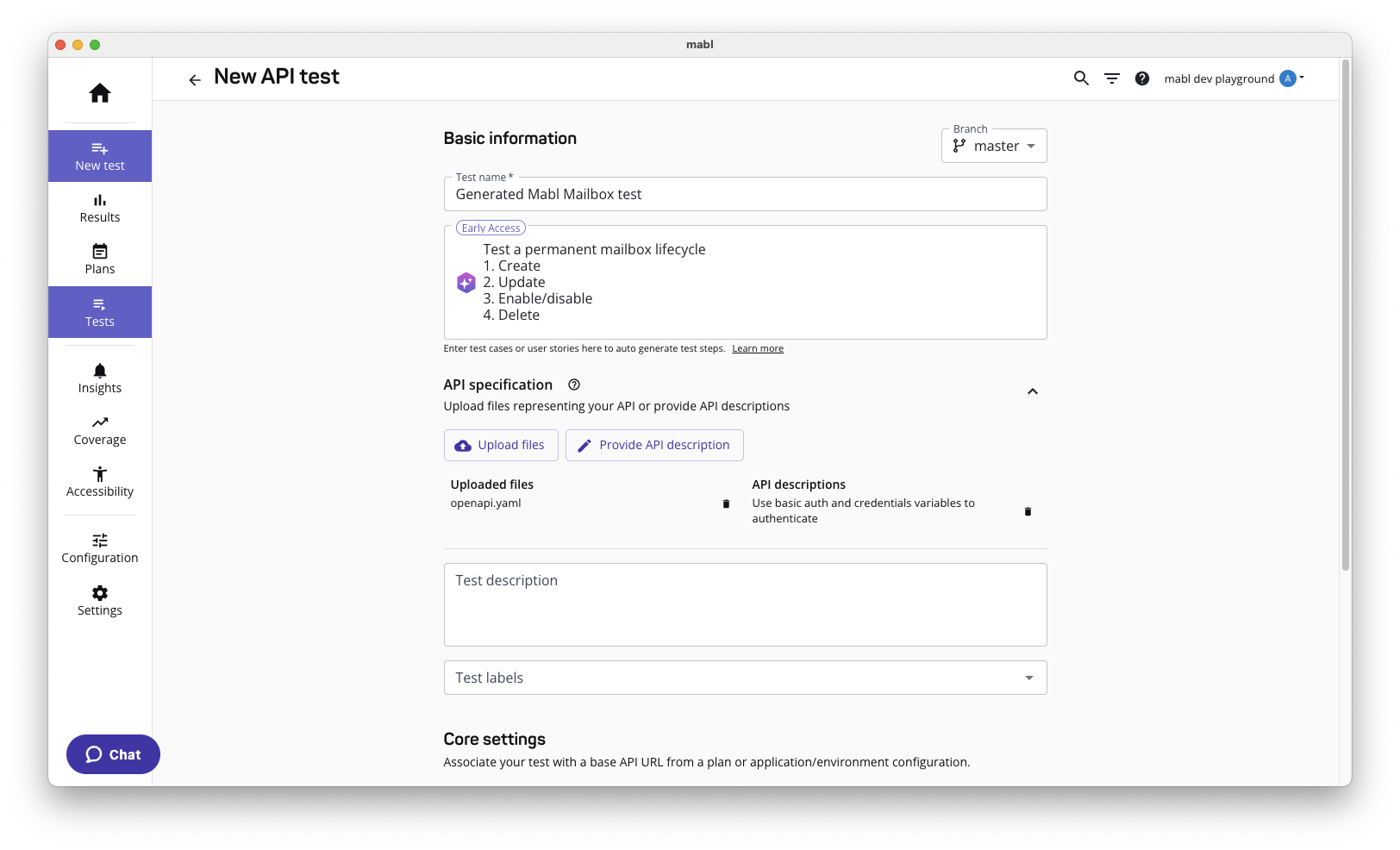 Providing an intent and API specification
