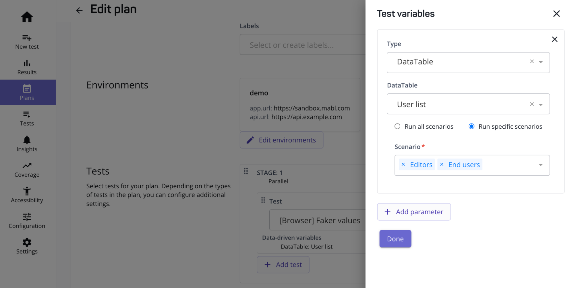 Select specific scenarios for a plan run