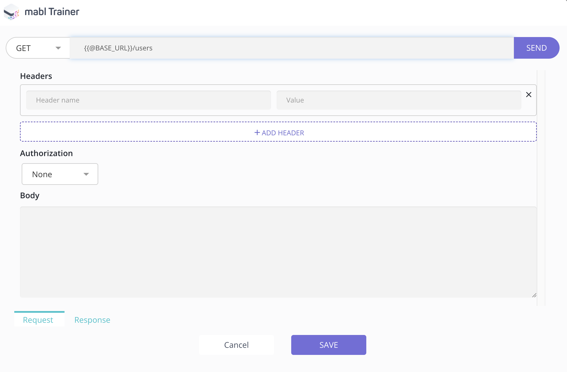 The API Step Editor in the mabl Trainer