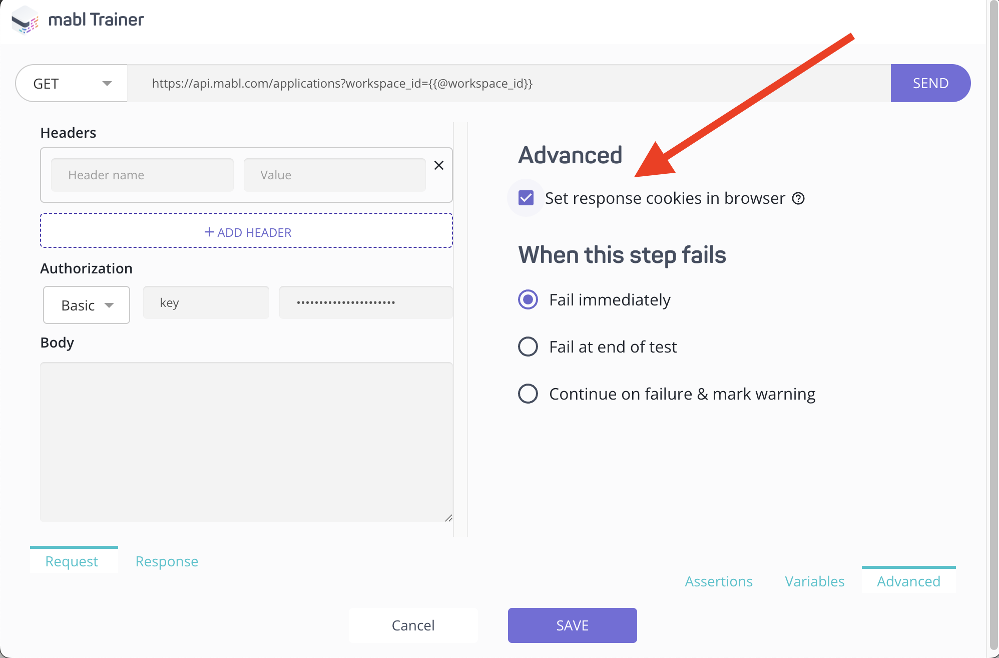 Location of the set cookies setting