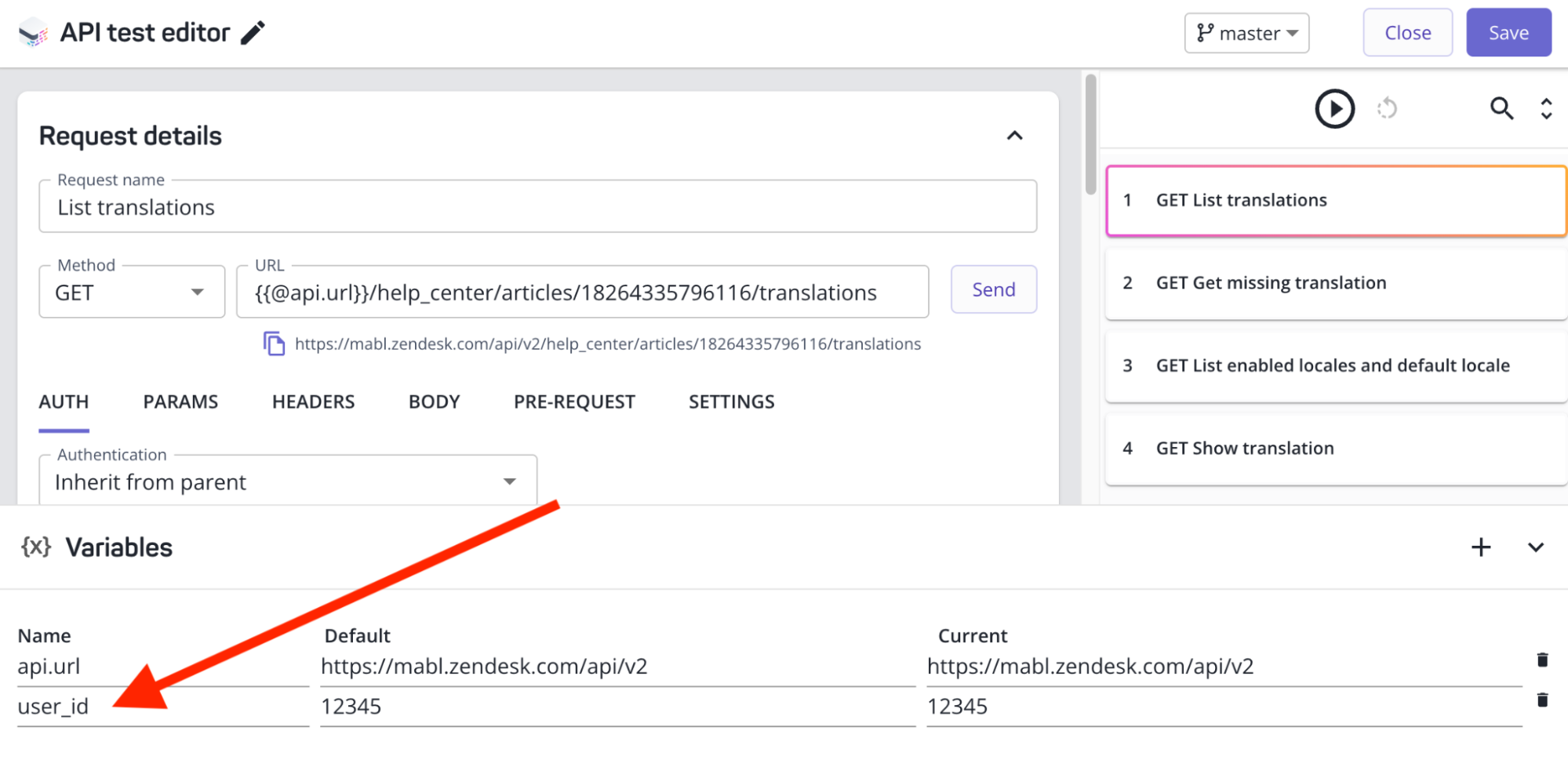 Adding a data-driven variable in the API Test Editor