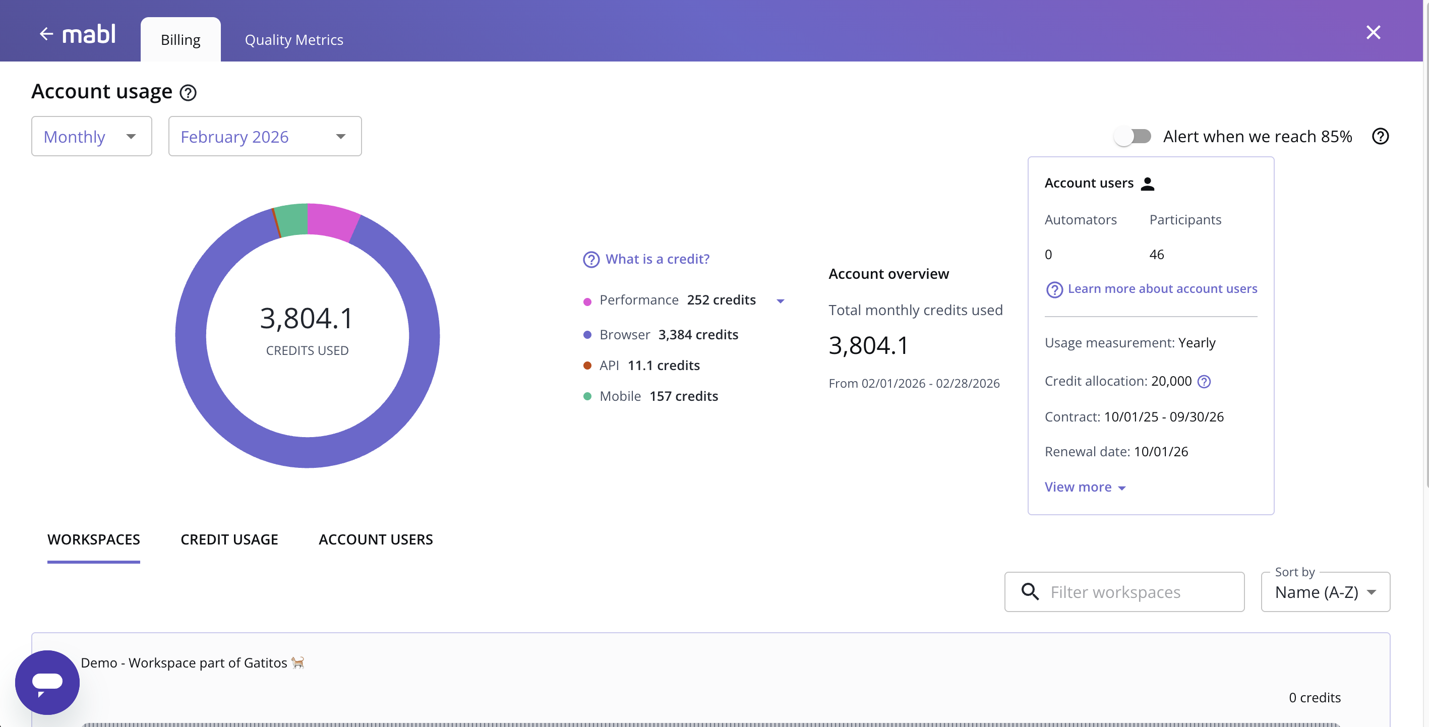 The billing dashboard