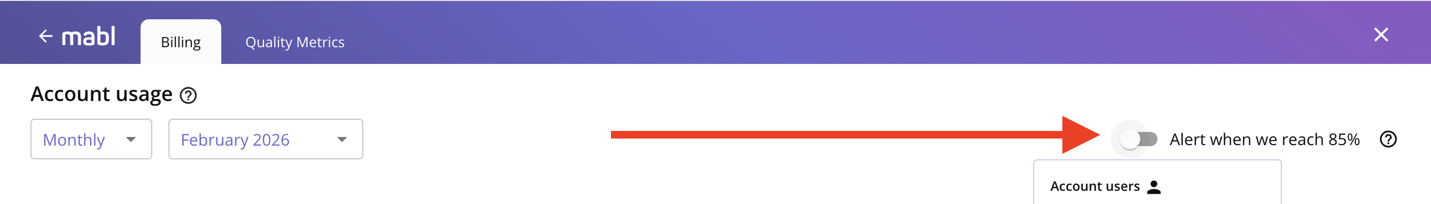 Location of the billing alert toggle