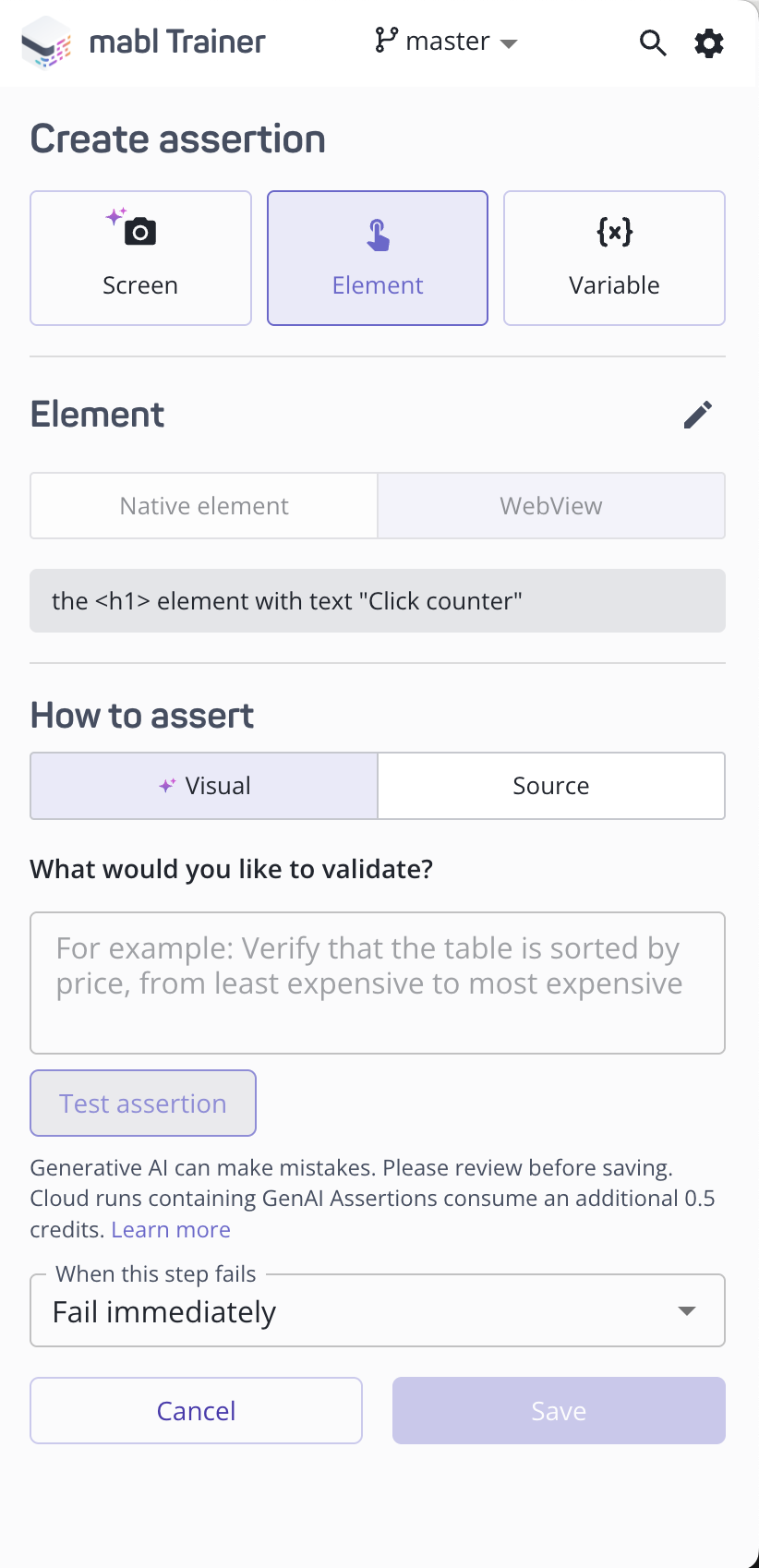 New mobile assertion layout