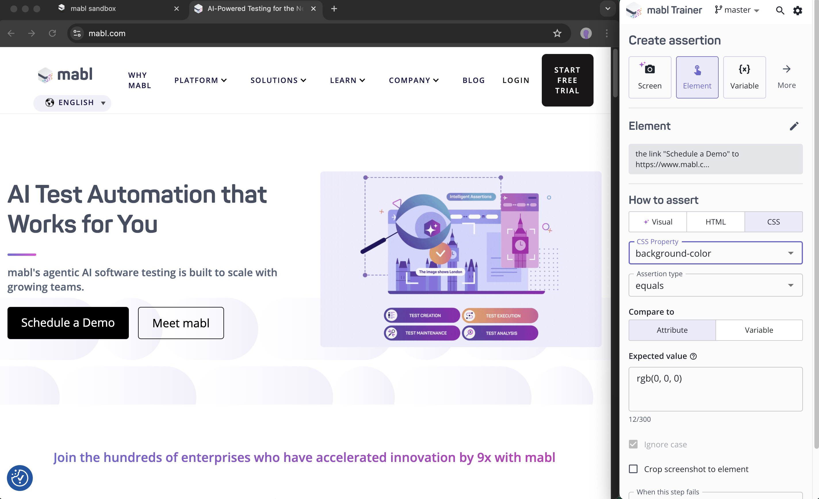 Configuring a CSS assertion in the Trainer