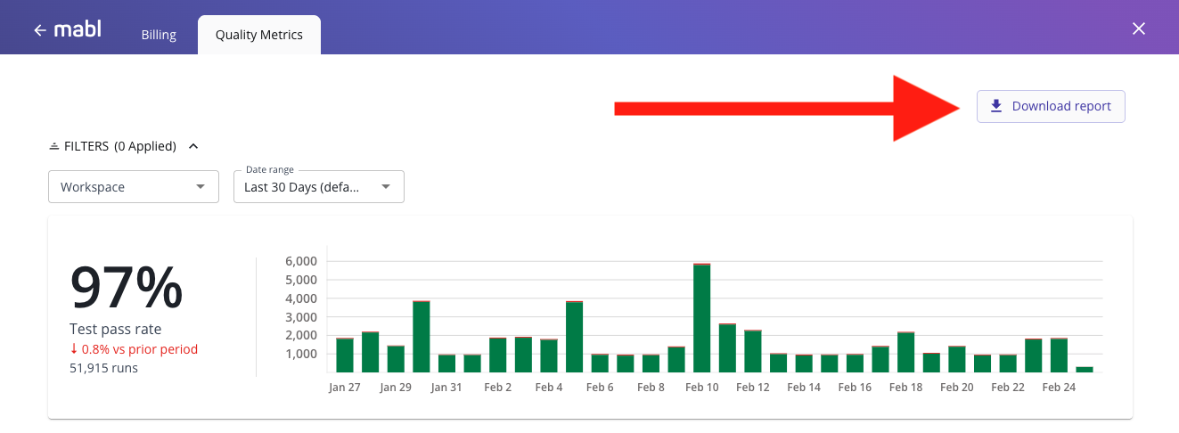 Arrow pointing to the download report button