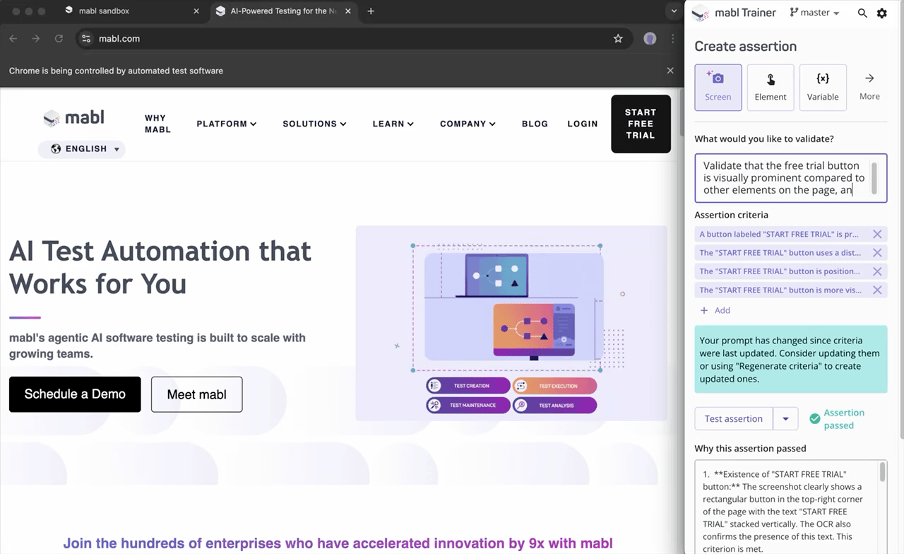 Regenerating assertion criteria