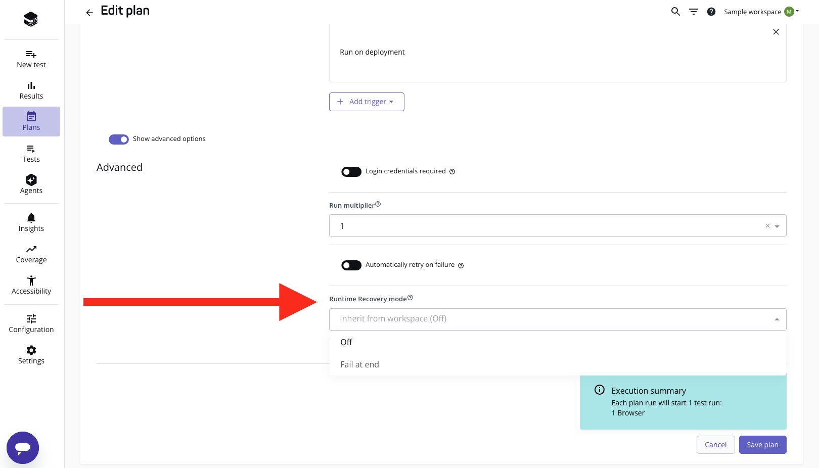 Enabling runtime recovery for a plan