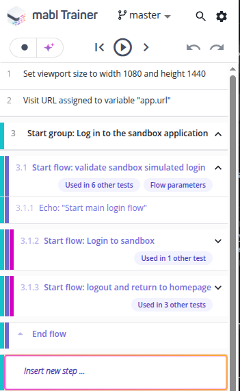 A nested flow in the mabl Trainer