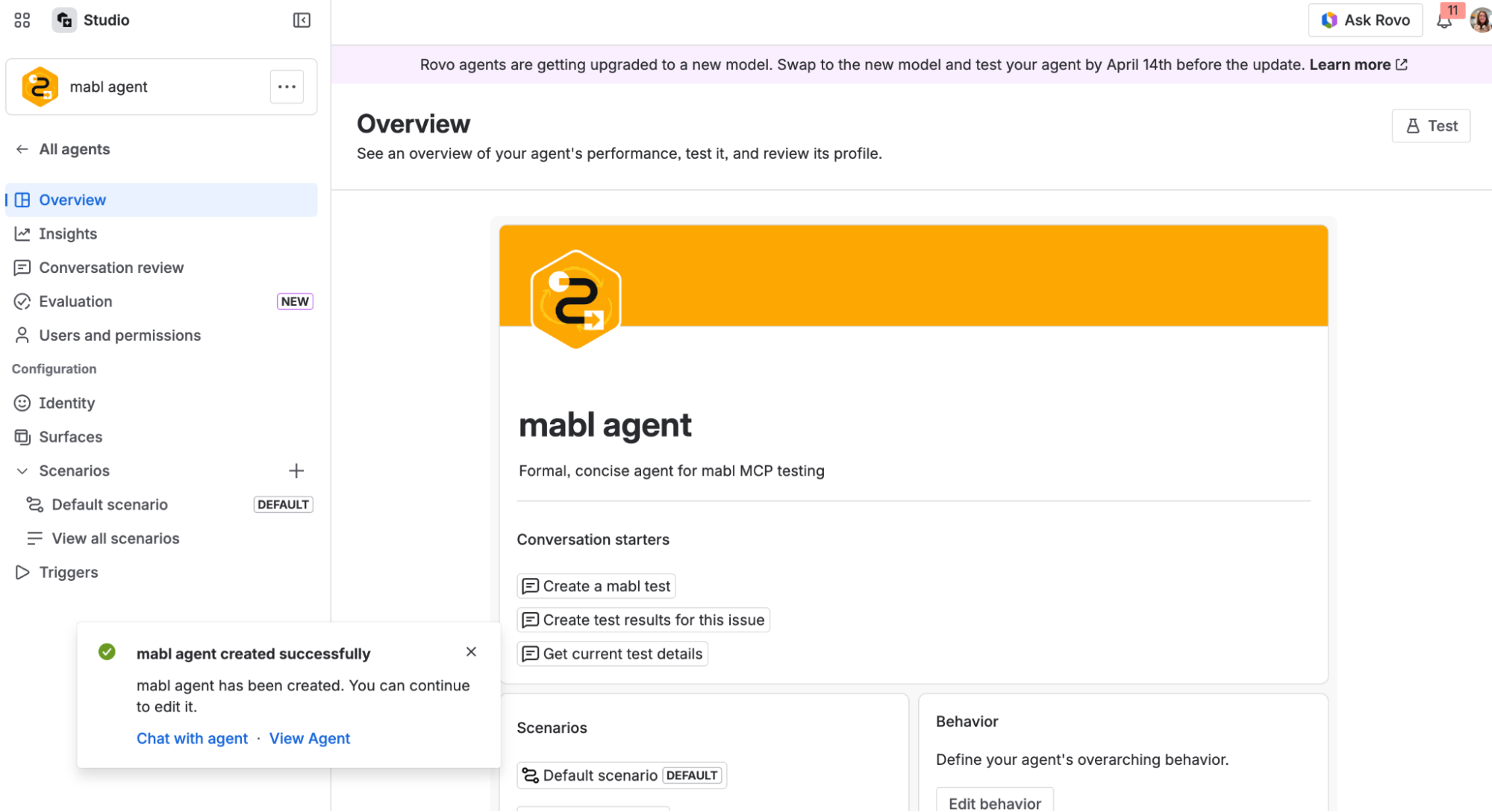 Successfully created agent