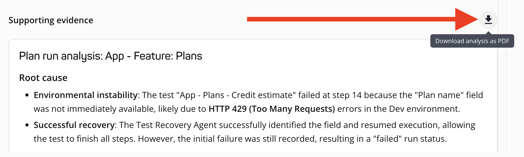 Exporting results analysis as a PDF report
