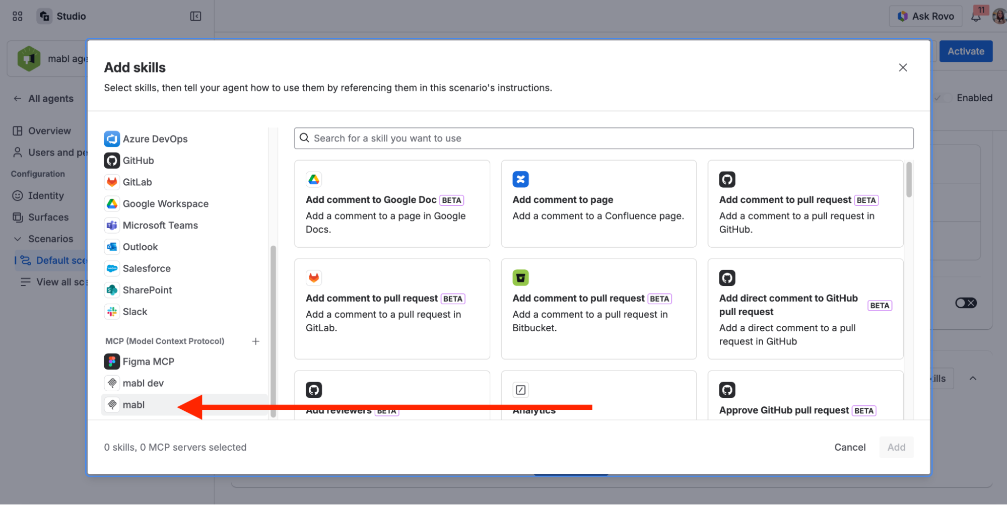 Adding mabl skills to an agent