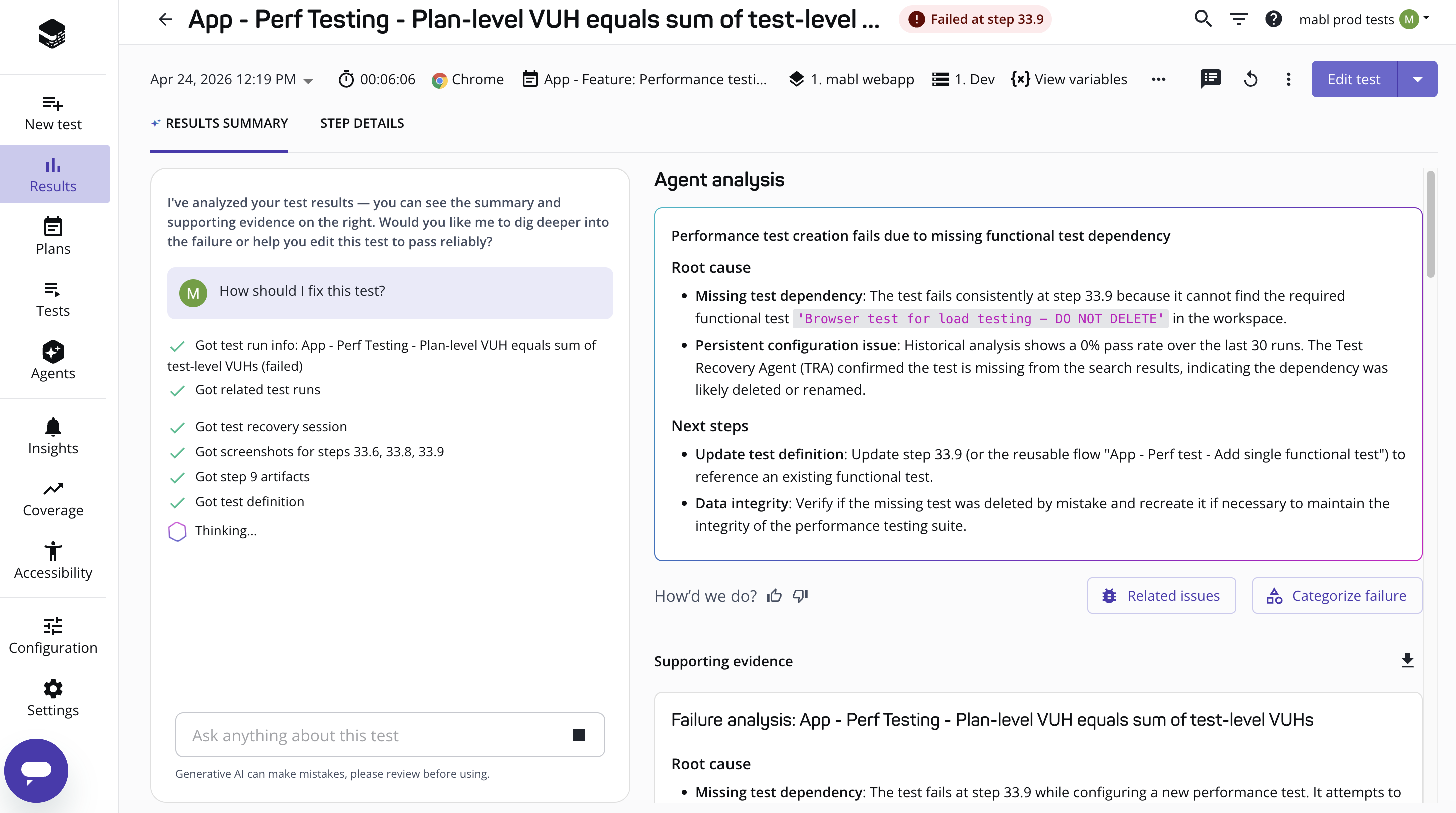 Investigating a failed run