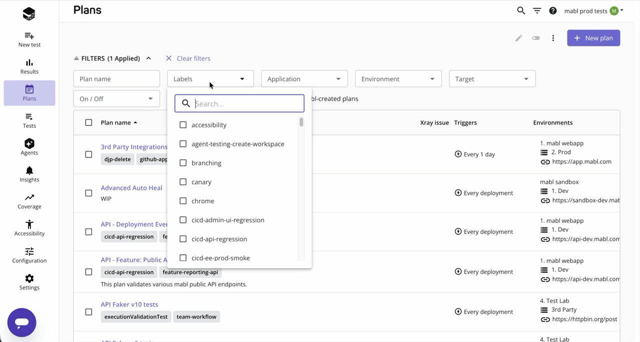 Filtering plans by multiple labels