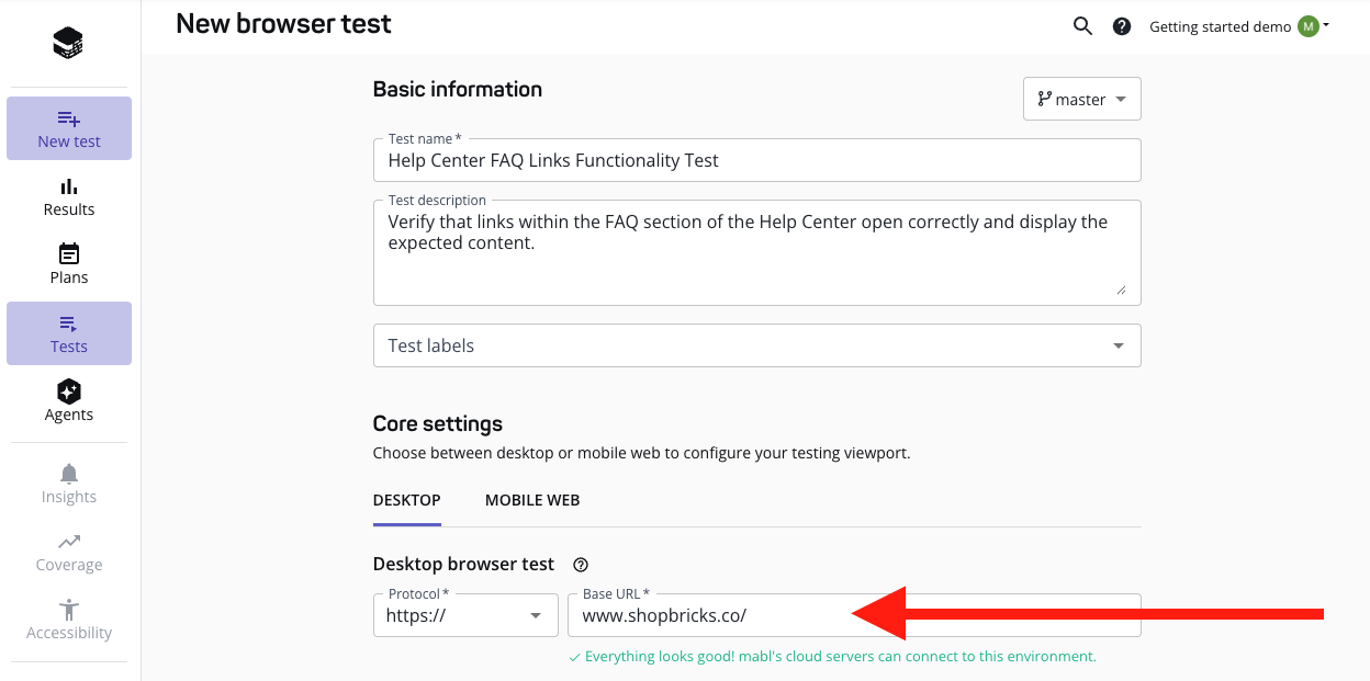 Add a base URL to test