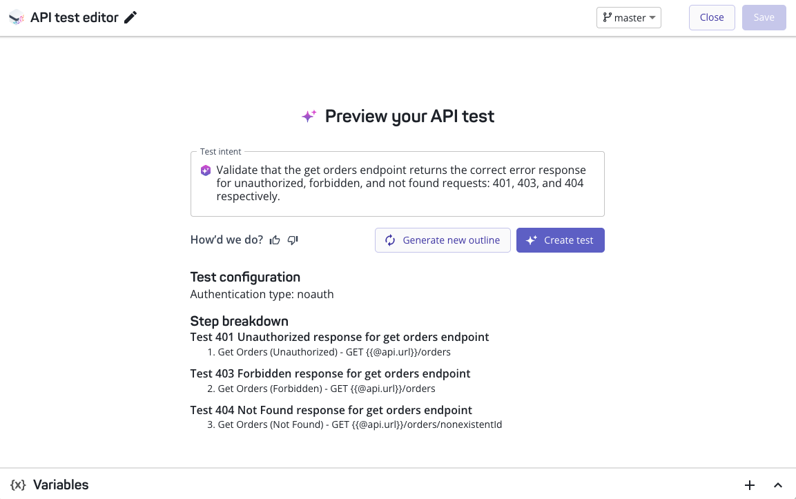 Previewing API test