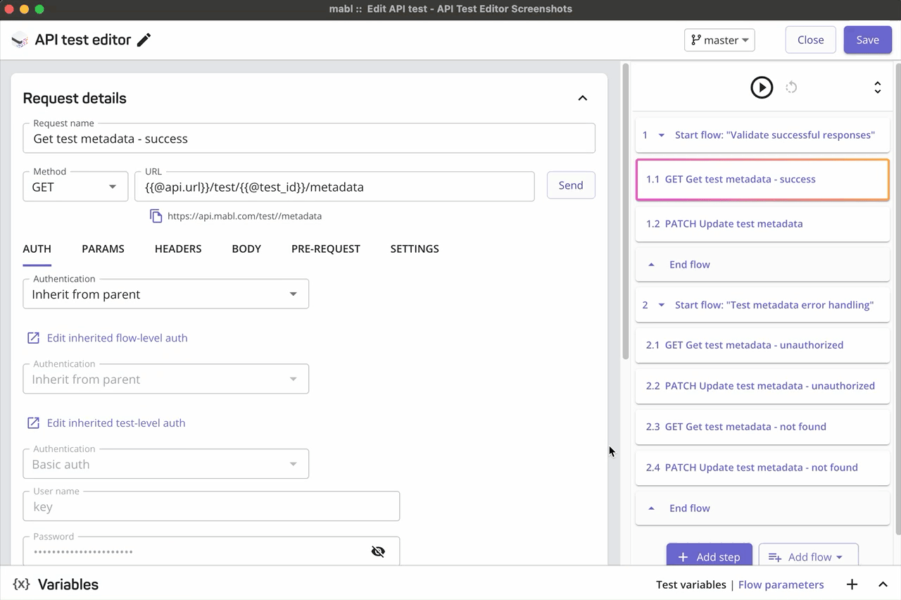 Playing an API test in the editor