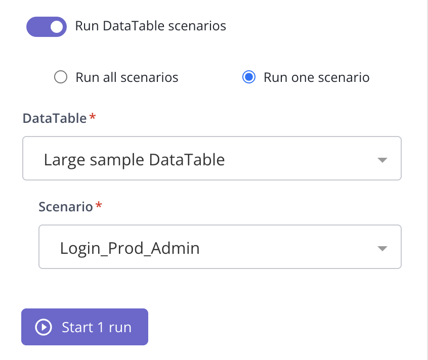Running a DataTable scenario for a local test run