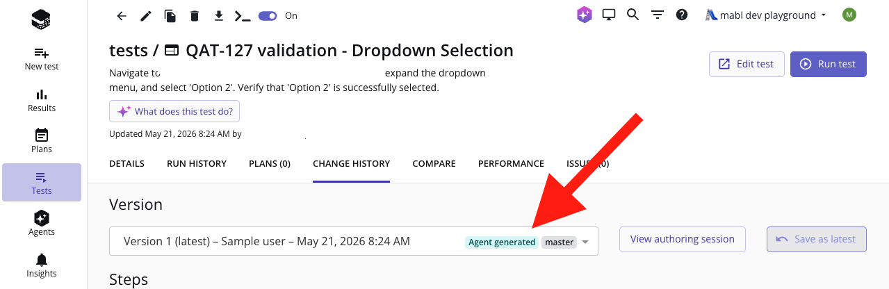 Agent-generated tab in version history