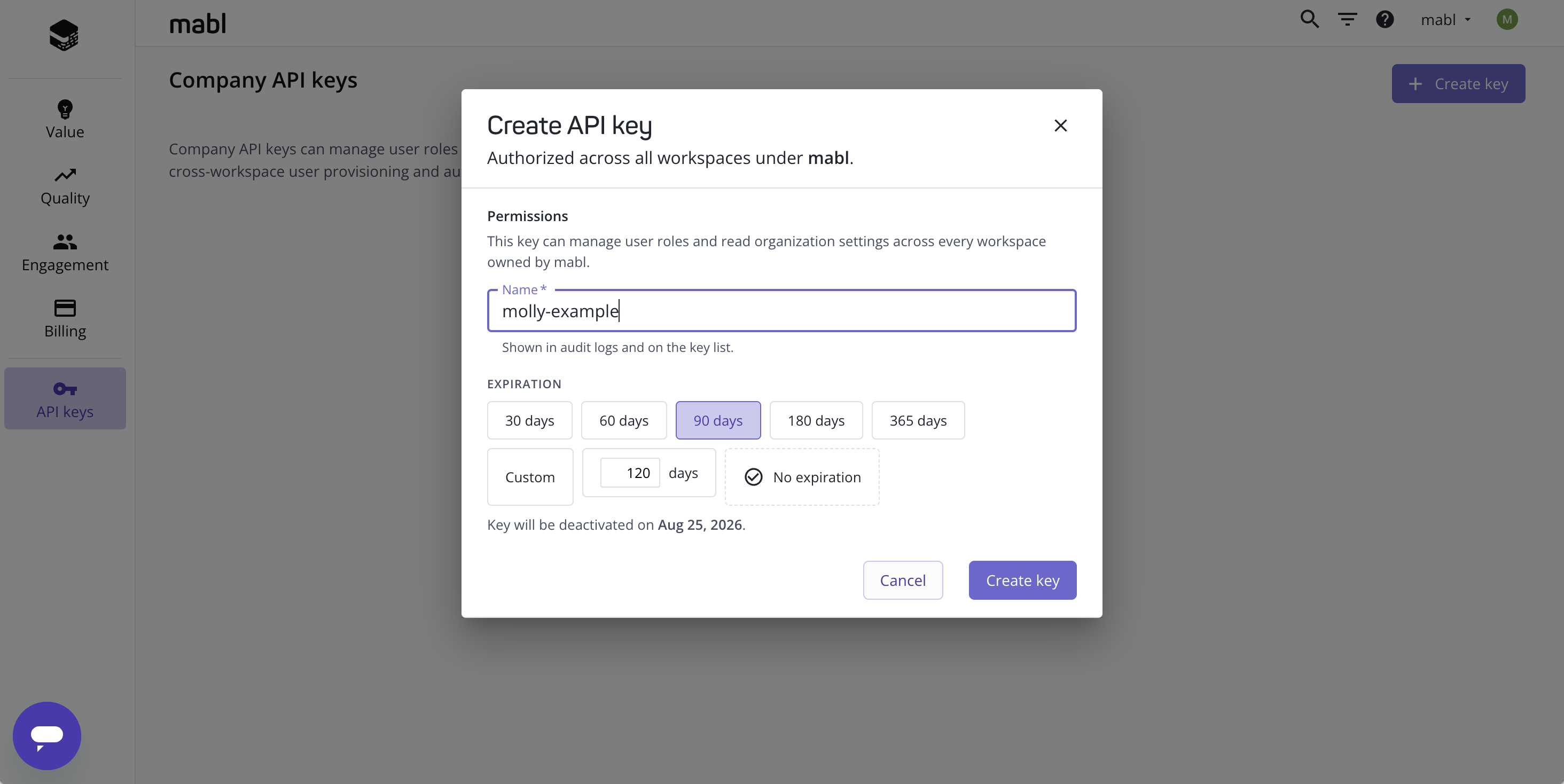 Creating a company API key