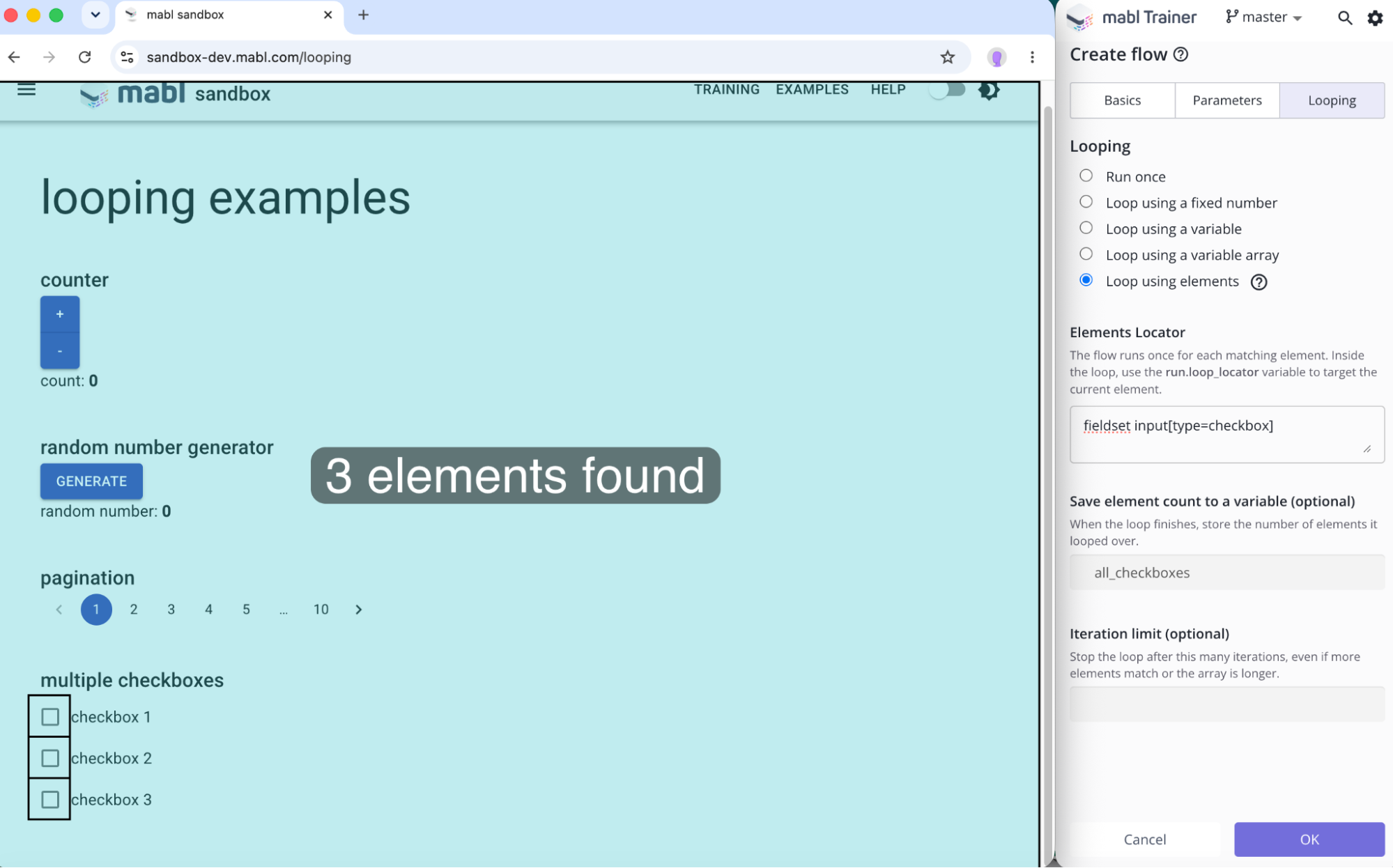Loop using elements