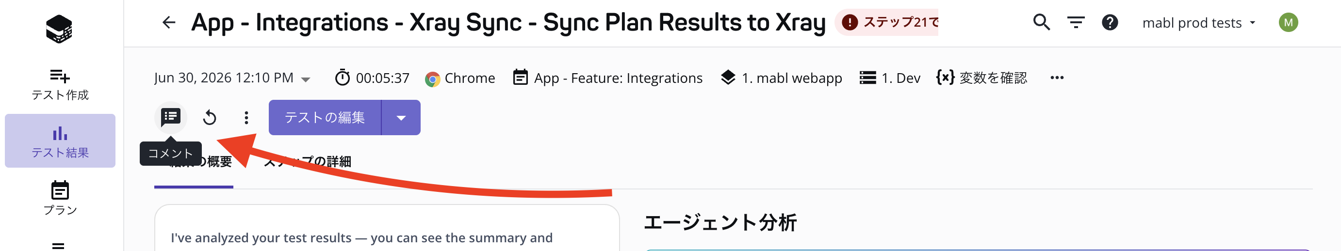 テスト出力にコメントを追加する