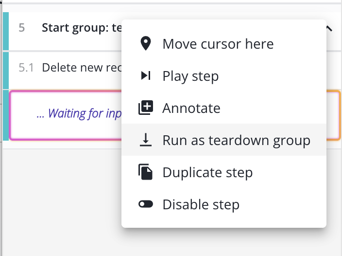 A step group marked as a teardown