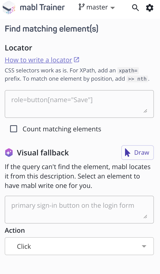 Find elements menu